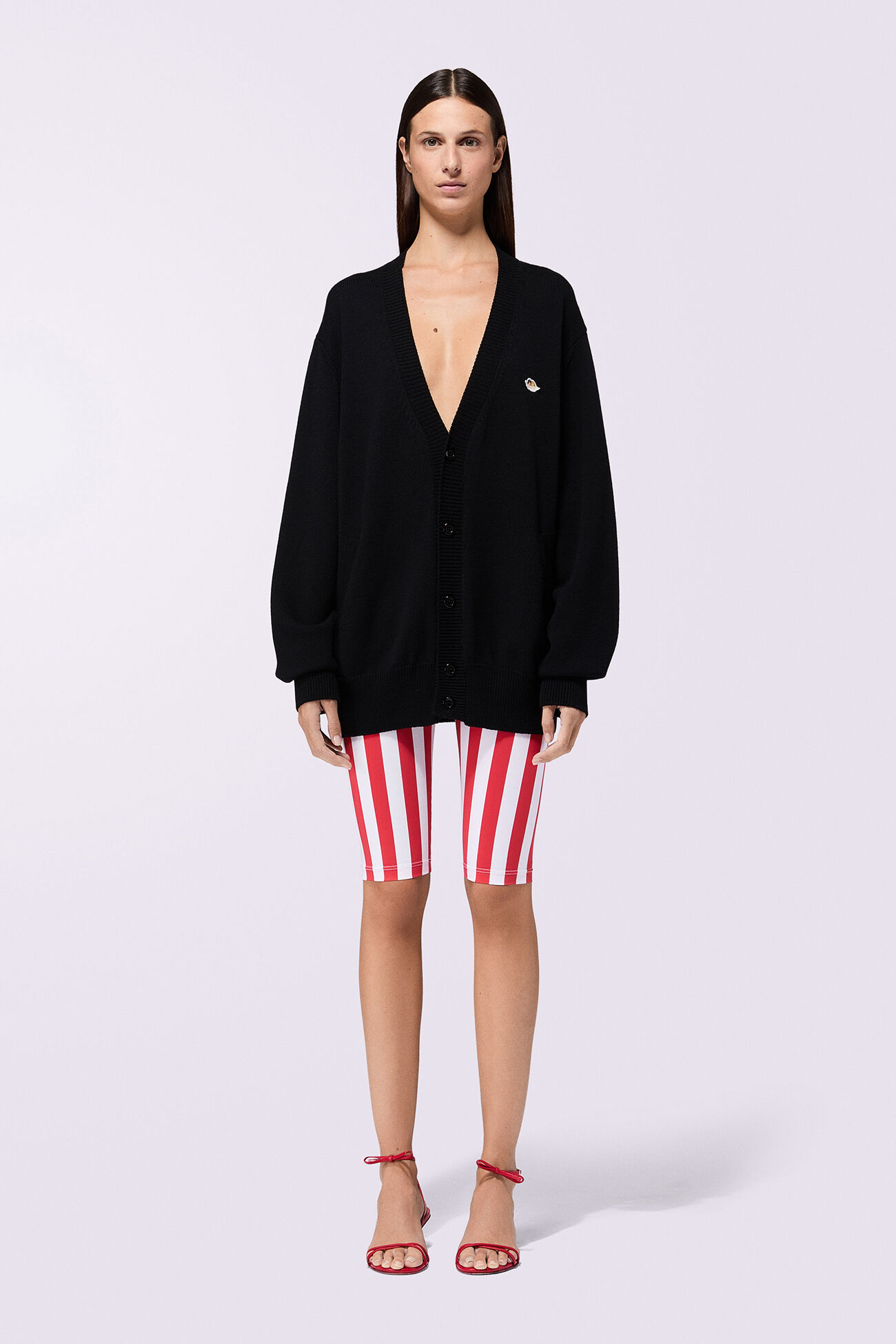 Striped Popcorn Print Biker Shorts Red